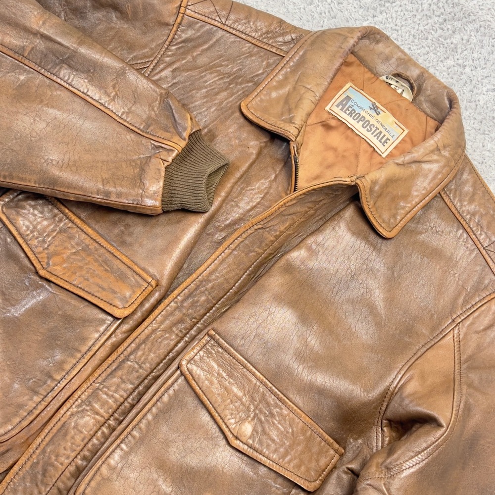 Vintage Aeropostale Compagnie Generale Leather Flight Bomber Jacket Mens 42 A-2